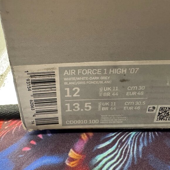 Size 12 Nike Air‎ Force 1 High Charcoal-White Mens Basketball Shoes CD0910-100 - Picture 10 of 12